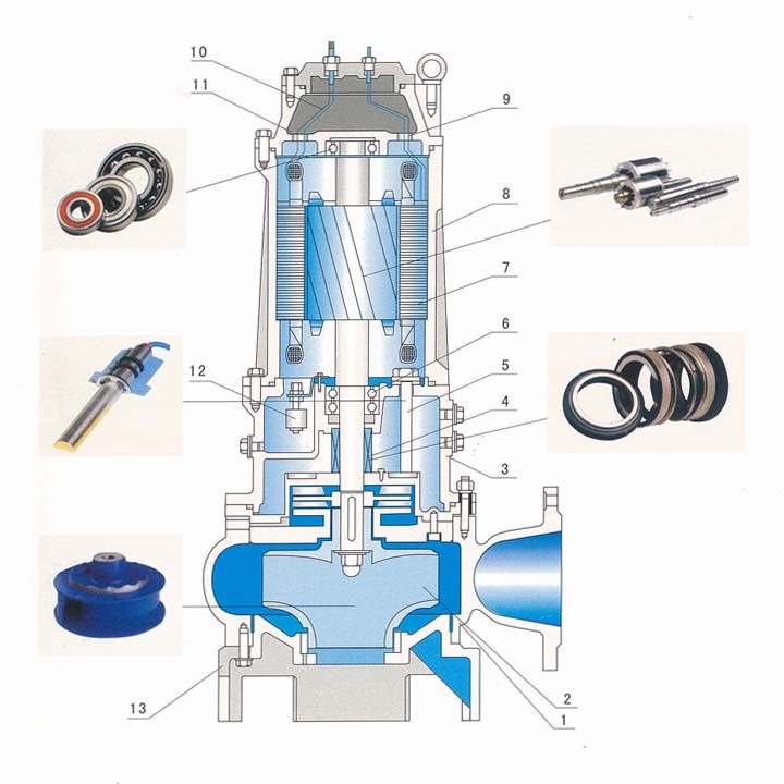 250QW600-9-30大流道潛水排污泵結(jié)構(gòu)圖